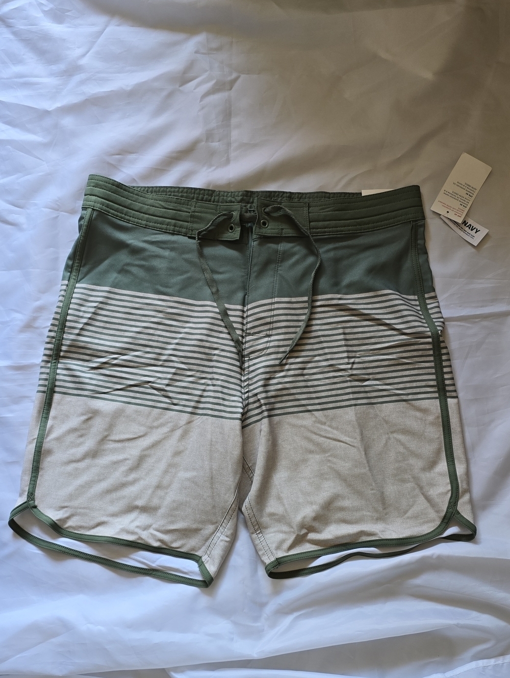 NWT Old Navy Green and Light Gray Striped Board Shorts